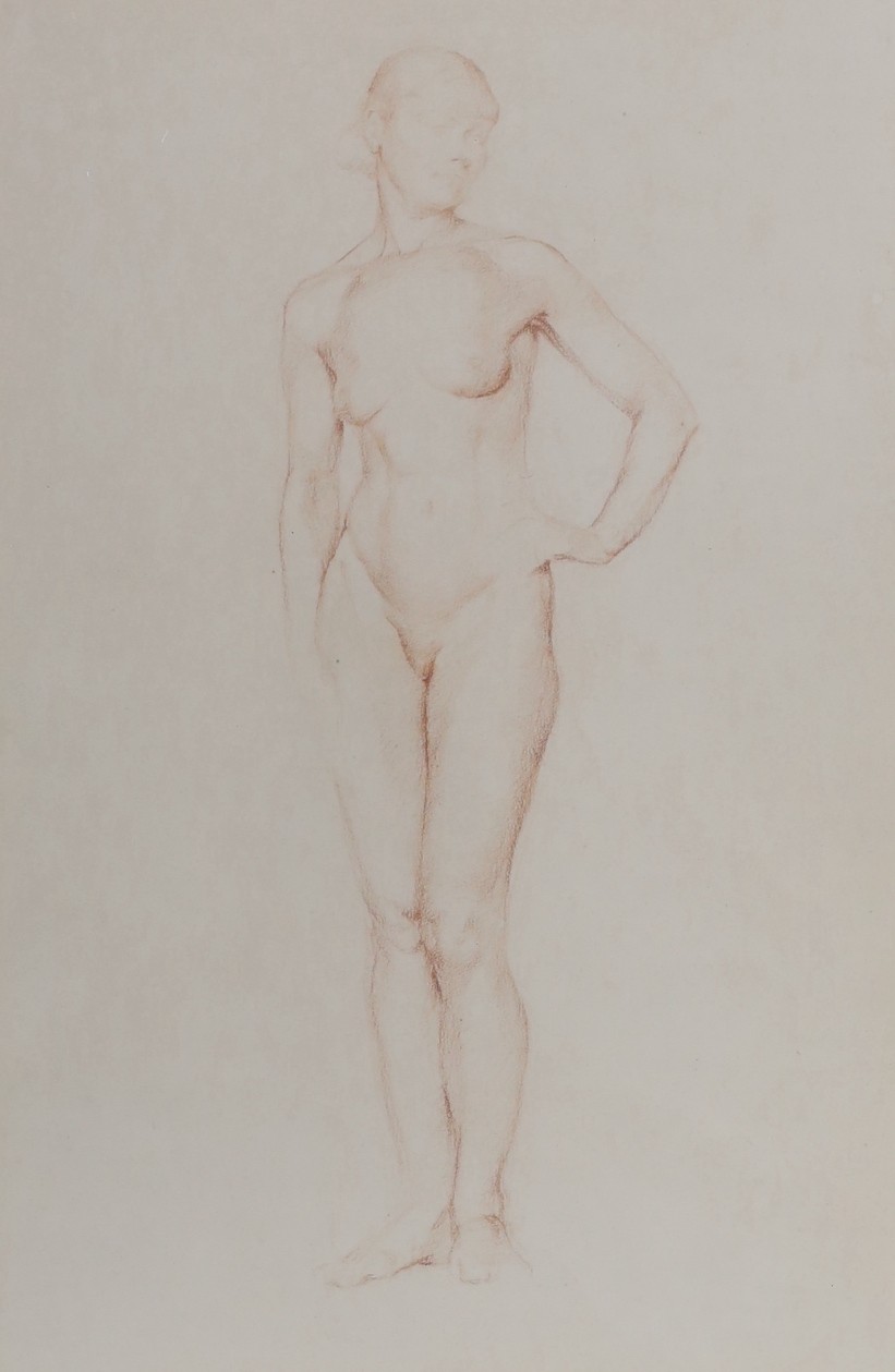 Walter Westley Russell RA (1867-1949), conti drawing, female nude study, 31 x 20cm